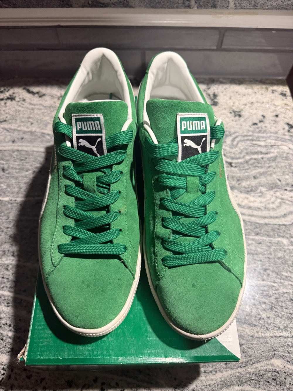 Puma Green Suede Low-Top Sneakers with White Accents